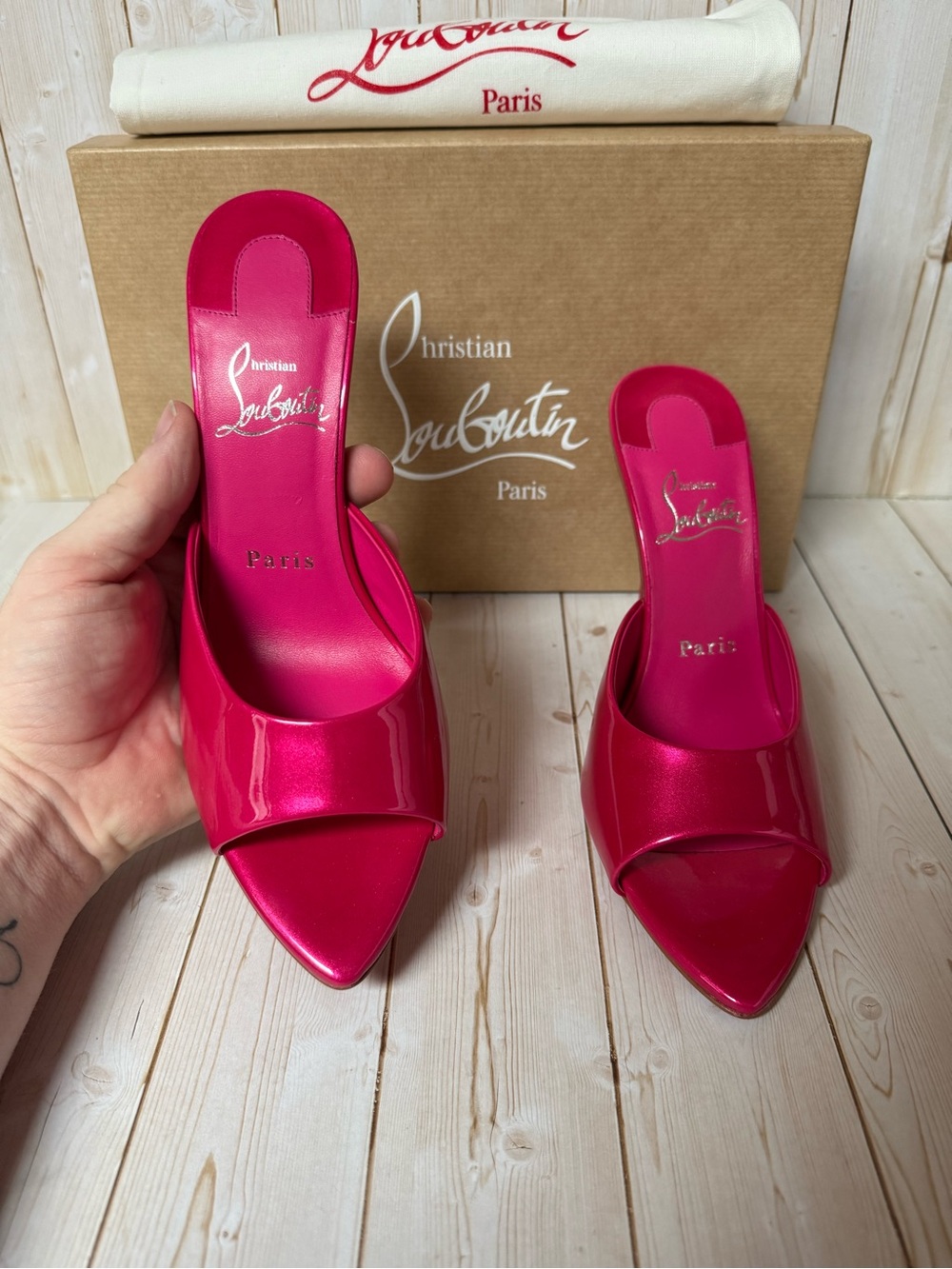Christian Louboutin Miss Z Pointed Toe Mule Sandal Pinup Pink Sz 36 / 6 - Picture 8 of 13